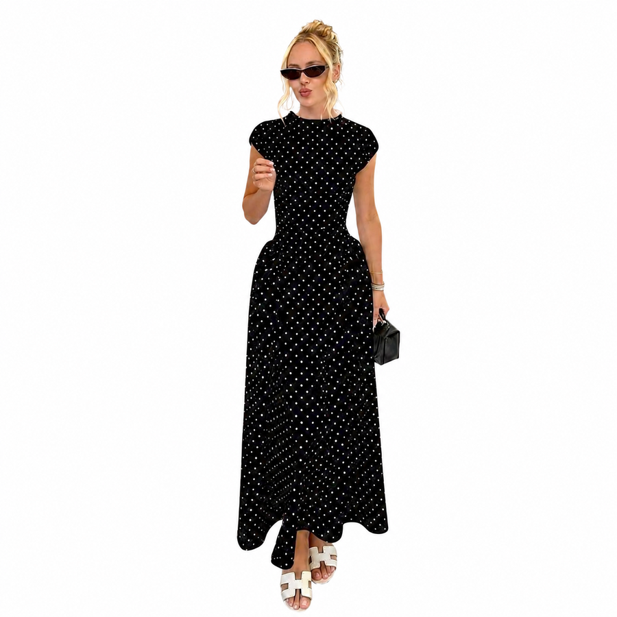 Damen-Maxikleid mit Punktemuster und Flügelärmeln