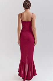 Damen Maxikleid mit Spaghettiträgern und Rüschensaum