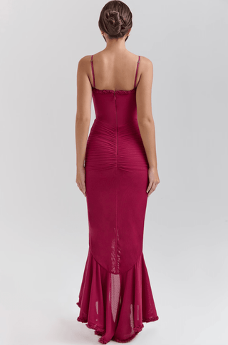 Damen Maxikleid mit Spaghettiträgern und Rüschensaum