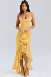 Damen Maxikleid mit Spaghettiträgern und Rüschensaum