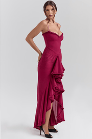 Damen Maxikleid mit Spaghettiträgern und Rüschensaum
