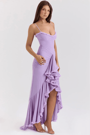 Damen Maxikleid mit Spaghettiträgern und Rüschensaum