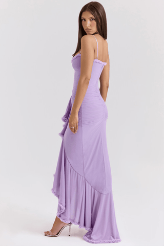 Damen Maxikleid mit Spaghettiträgern und Rüschensaum