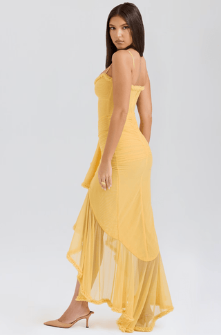 Damen Maxikleid mit Spaghettiträgern und Rüschensaum