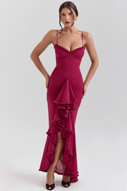 Damen Maxikleid mit Spaghettiträgern und Rüschensaum