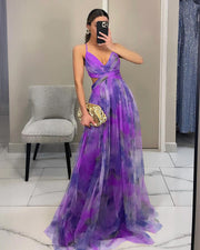 Damen Maxikleid mit Spaghettiträgern, Wickeloberteil und Taillenausschnitt