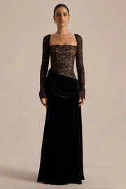 Damen Maxikleid mit Spitzenoberteil und Schlitzrock