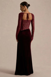 Damen Maxikleid mit Spitzenoberteil und Schlitzrock