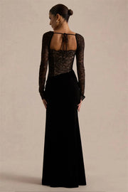 Damen Maxikleid mit Spitzenoberteil und Schlitzrock
