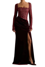 Damen Maxikleid mit Spitzenoberteil und Schlitzrock