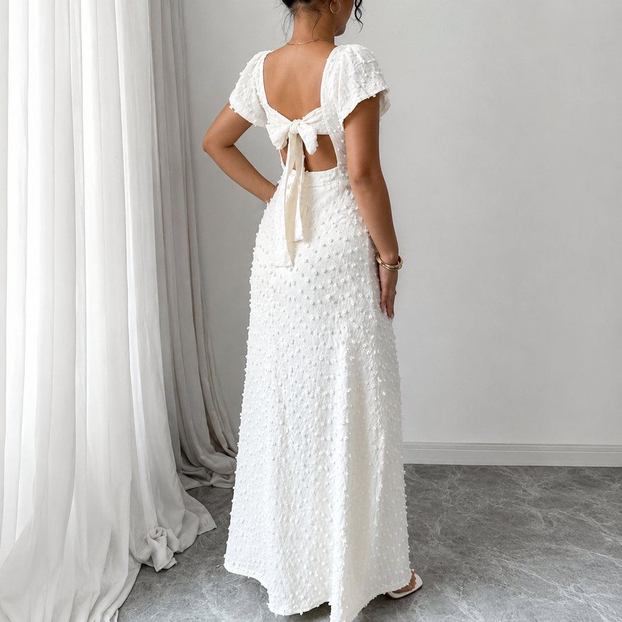 Damen Maxikleid mit Strukturmuster und Frontschlitz