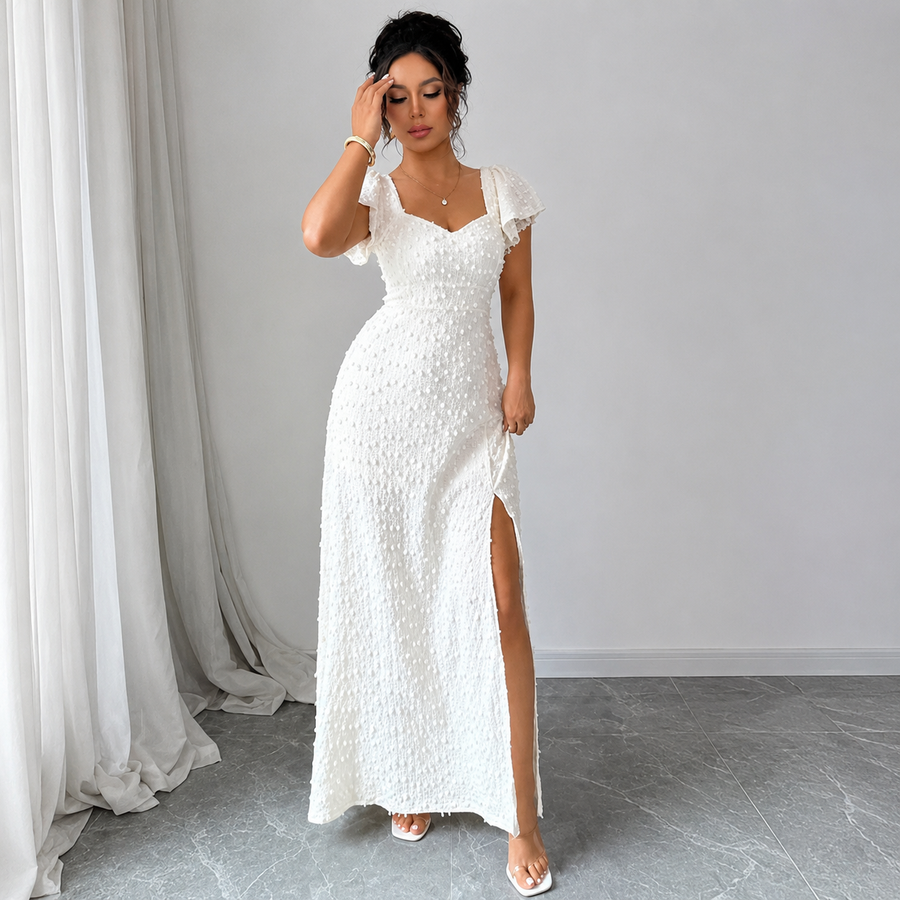 Damen Maxikleid mit Strukturmuster und Frontschlitz