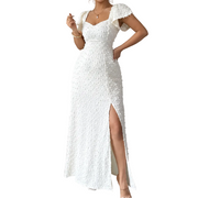 Damen Maxikleid mit Strukturmuster und Frontschlitz