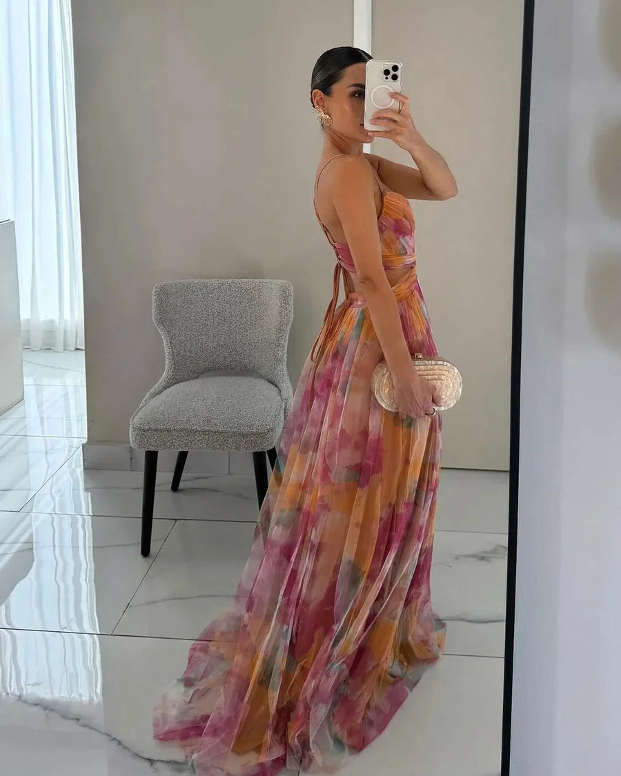 Damen Maxikleid Mit Texturen und Asymmetrischem Schnitt