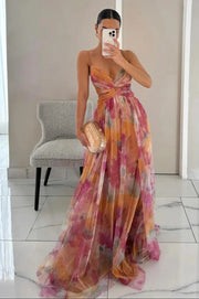 Damen Maxikleid Mit Texturen und Asymmetrischem Schnitt