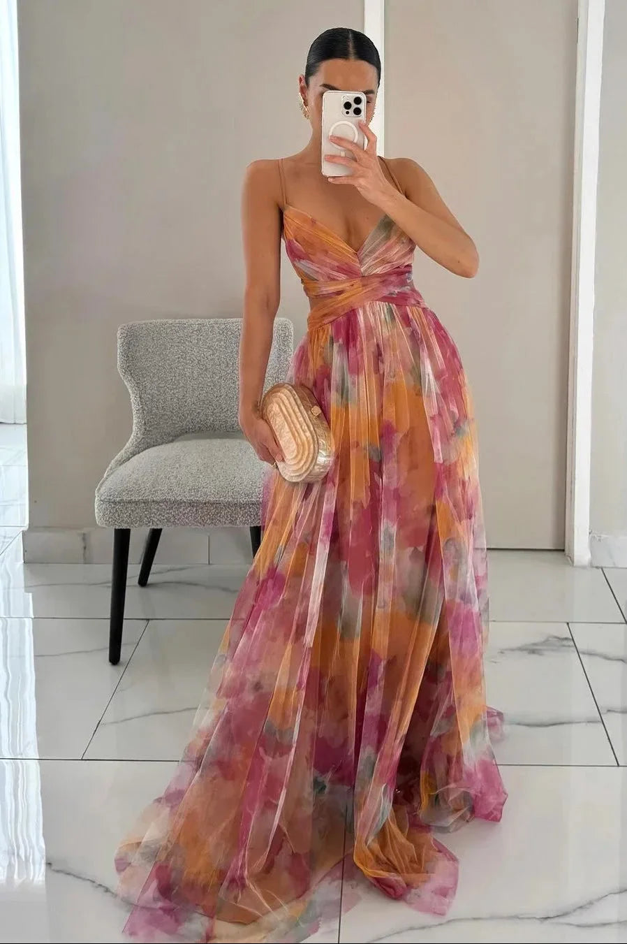 Damen Maxikleid Mit Texturen und Asymmetrischem Schnitt