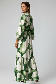 Damen Maxikleid mit V-Ausschnitt, langen Ärmeln und Taillenbindung