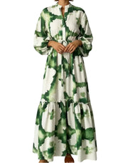 Damen Maxikleid mit V-Ausschnitt, langen Ärmeln und Taillenbindung