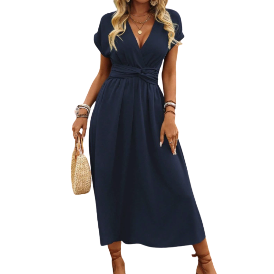 Damen Maxikleid mit V-Ausschnitt und Flügelärmeln