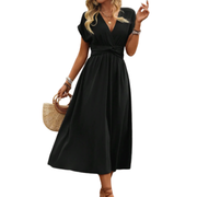 Damen Maxikleid mit V-Ausschnitt und Flügelärmeln