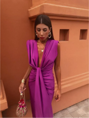 Damen Maxikleid mit V-Ausschnitt und Raffungen