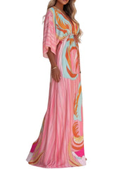 Damen Maxikleid mit V-Ausschnitt und Taillenzug