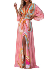 Damen Maxikleid mit V-Ausschnitt und Taillenzug
