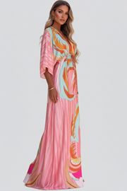 Damen Maxikleid mit V-Ausschnitt, weiten Ärmeln und Taillenband