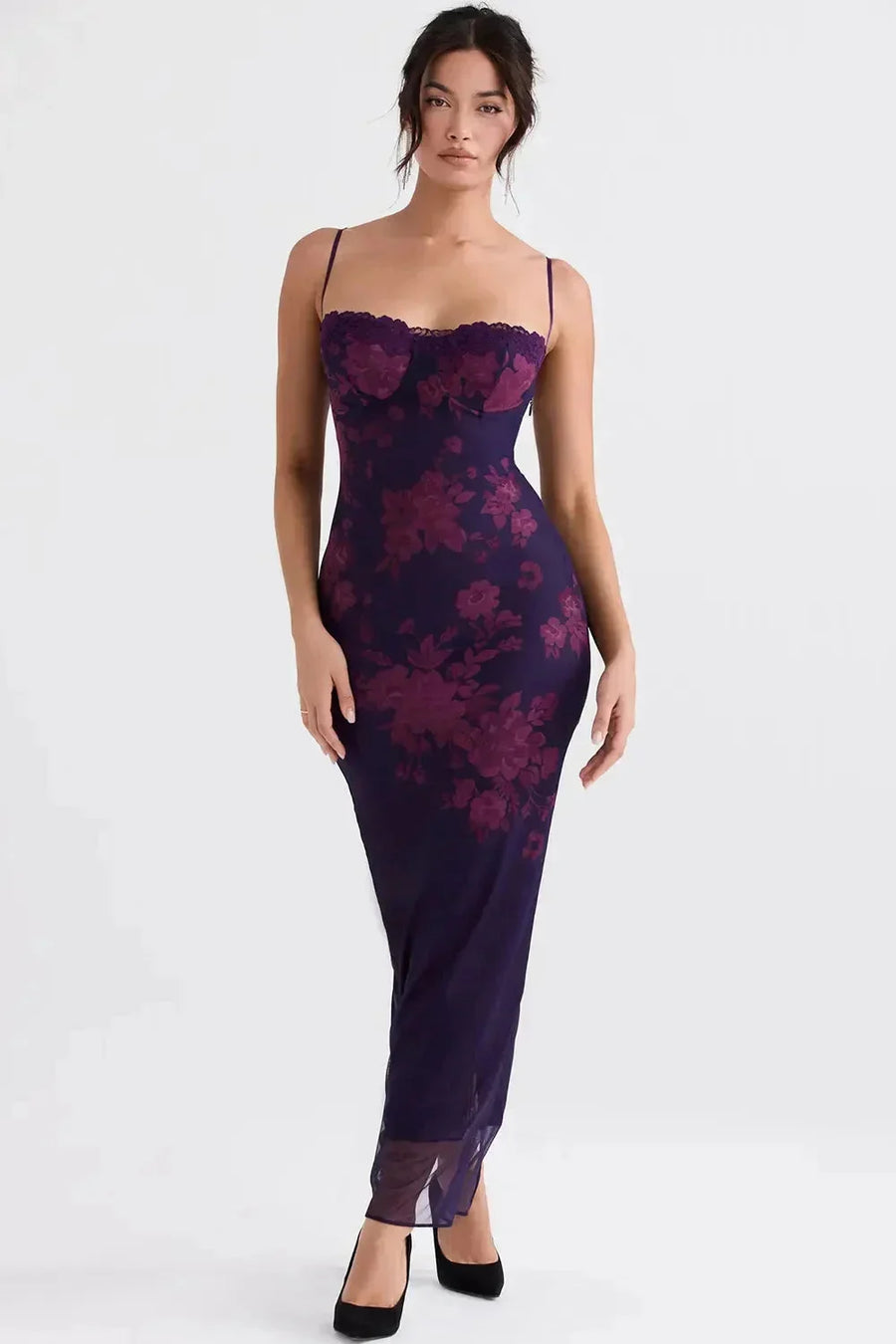 Damen Maxikleid mit verstellbaren Trägern und Blumenmuster