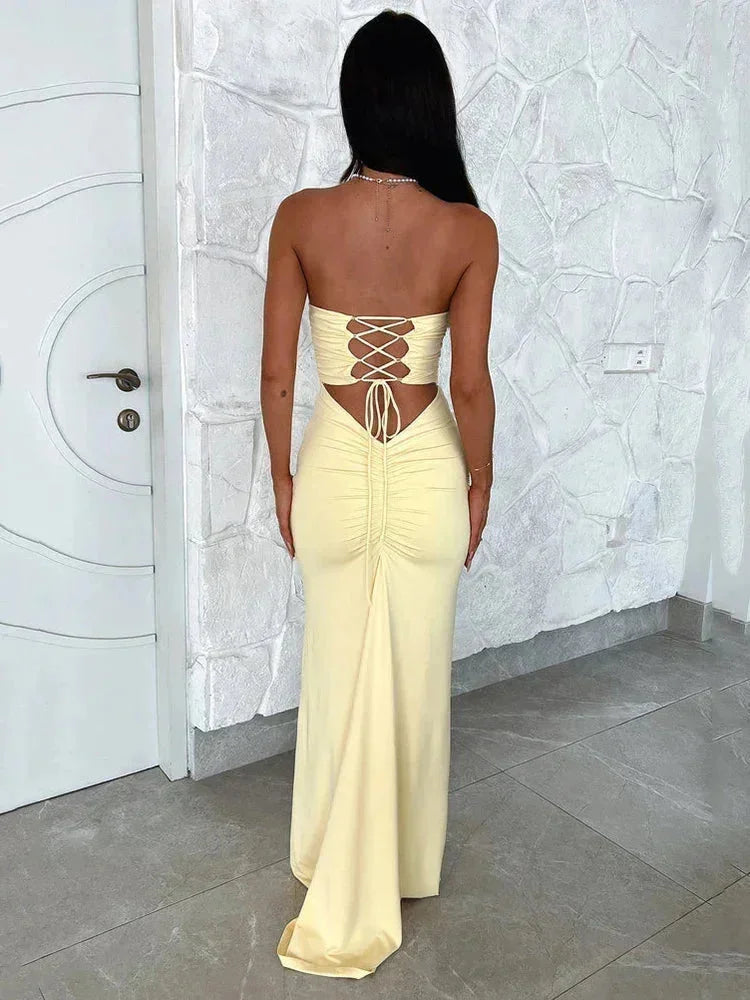 Damen Maxikleid schulterfrei in eleganter Passform