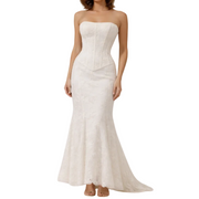 Damen Maxikleid trägerlos mit strukturiertem Oberteil und ausgestelltem Saum