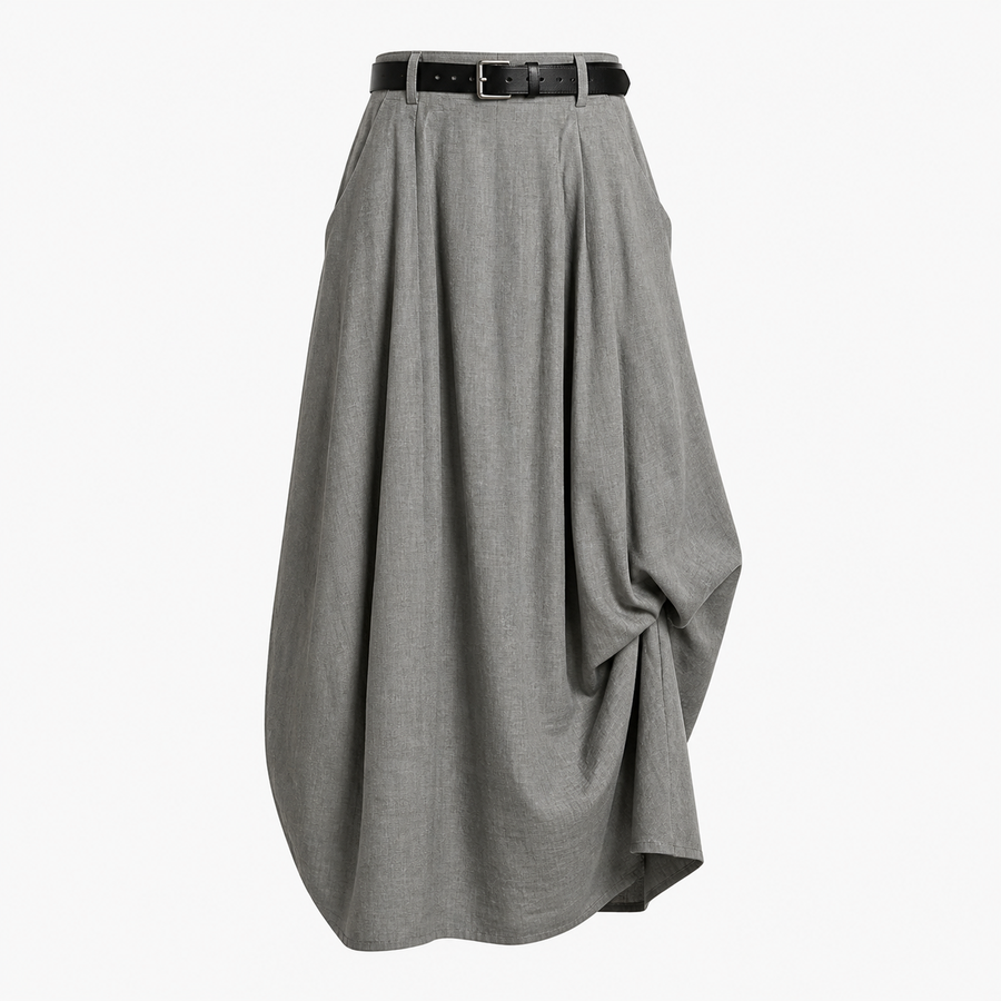 Damen Maxirock mit hohem Bund, Gürtelschlaufen und Seitentaschen