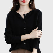 Charlotte | Damen Merino Cardigan Knopfleiste Rundhals