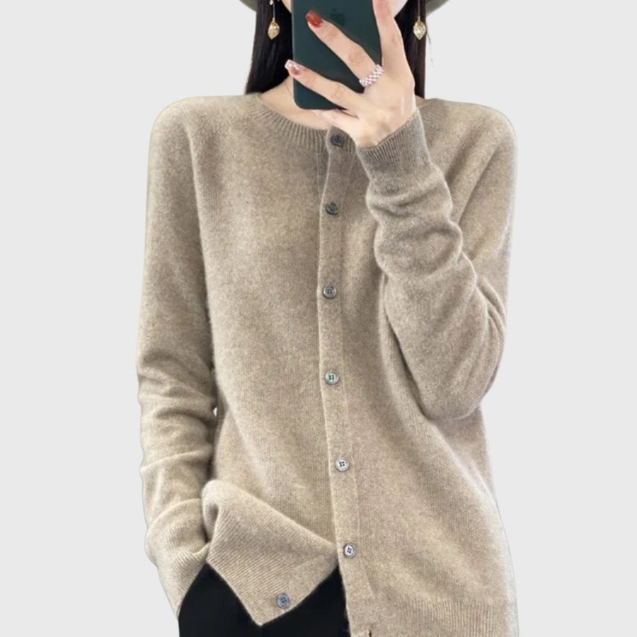 Charlotte | Damen Merino Cardigan Knopfleiste Rundhals