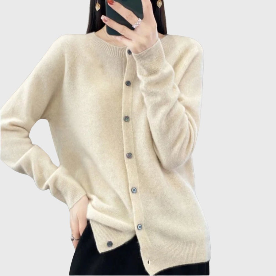 Charlotte | Damen Merino Cardigan Knopfleiste Rundhals
