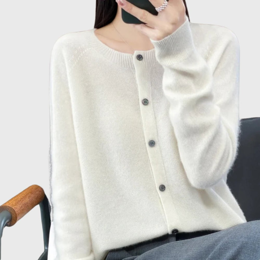 Charlotte | Damen Merino Cardigan Knopfleiste Rundhals