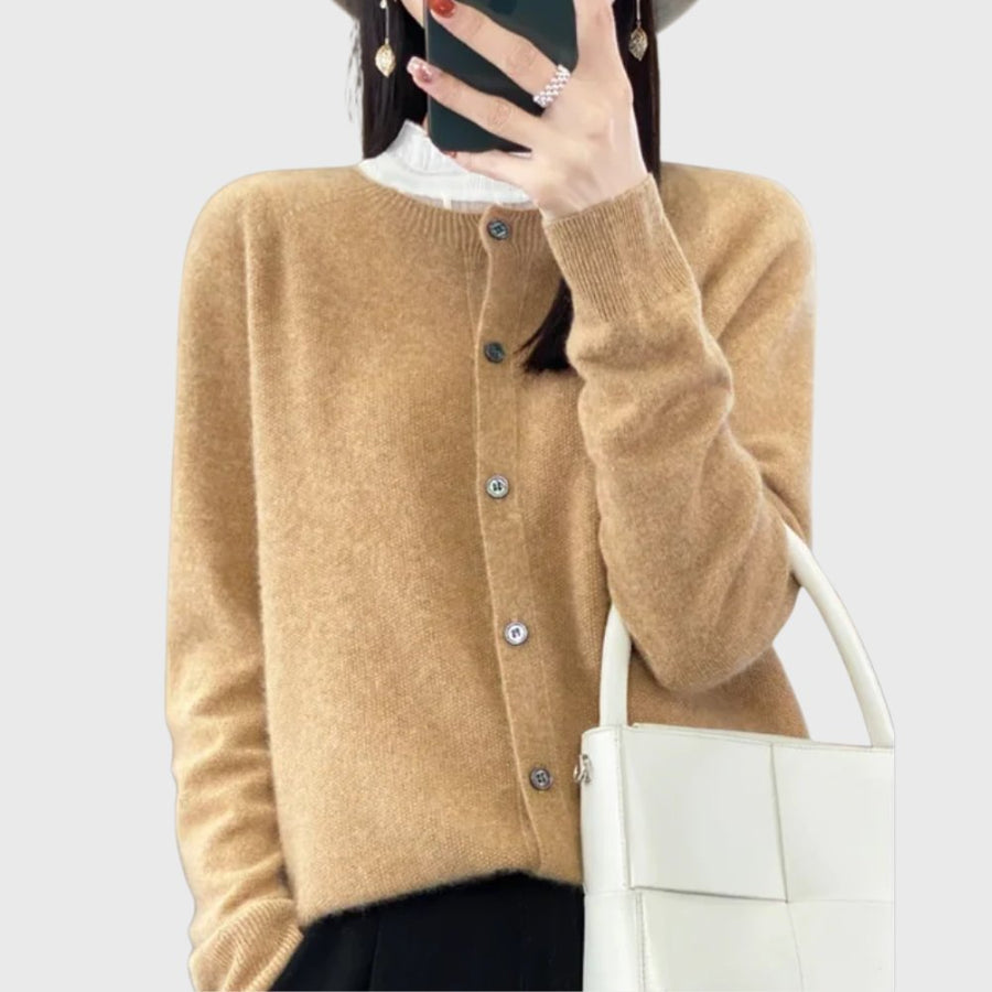 Charlotte | Damen Merino Cardigan Knopfleiste Rundhals