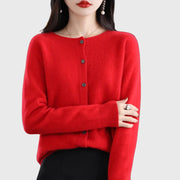 Charlotte | Damen Merino Cardigan Knopfleiste Rundhals
