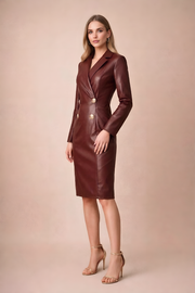 Damen Midi Kleid im Blazer-Stil mit langen Ärmeln und Doppelknopfleiste