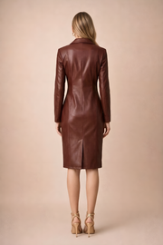 Damen Midi Kleid im Blazer-Stil mit langen Ärmeln und Doppelknopfleiste