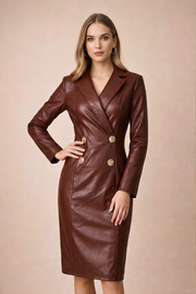 Damen Midi Kleid im Blazer-Stil mit langen Ärmeln und Doppelknopfleiste