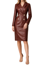 Damen Midi Kleid im Blazer-Stil mit langen Ärmeln und Doppelknopfleiste