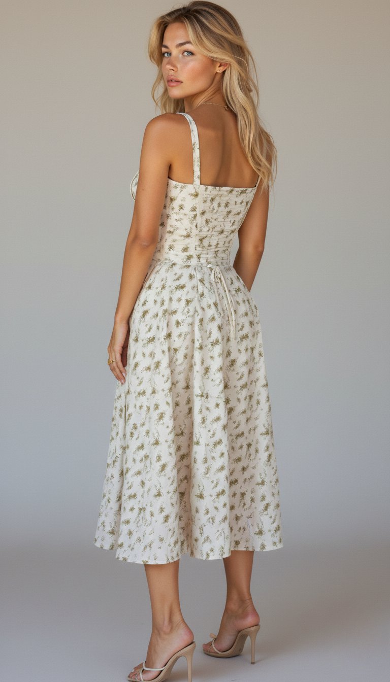 Emilia | Damen Midi Kleid mit Korsett-Optik und Blumenmuster