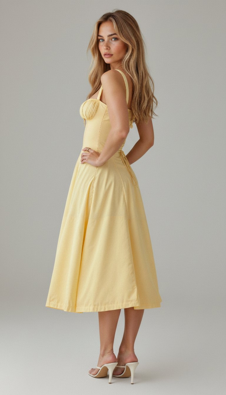 Emilia | Damen Midi Kleid mit Korsett-Optik und Blumenmuster