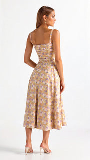 Emilia | Damen Midi Kleid mit Korsett-Optik und Blumenmuster