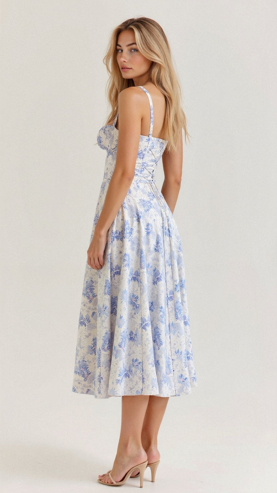 Emilia | Damen Midi Kleid mit Korsett-Optik und Blumenmuster