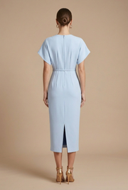 Damen Midi Kleid mit kurzen Ärmeln, V-Ausschnitt und Gürtel