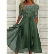 Damen Midikleid mit Spitzenoberteil und 3/4 Ärmeln
