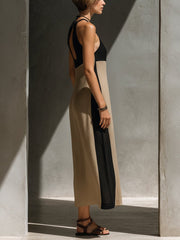 Hannah | Damen Midi Kleid Neckholder Keyhole Ausschnitt Color Block