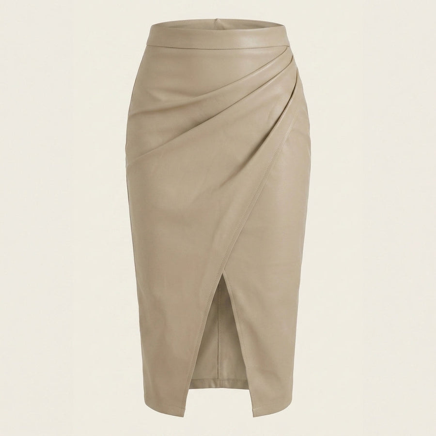 Damen Midi-Rock mit Raffung und vorderem Schlitz